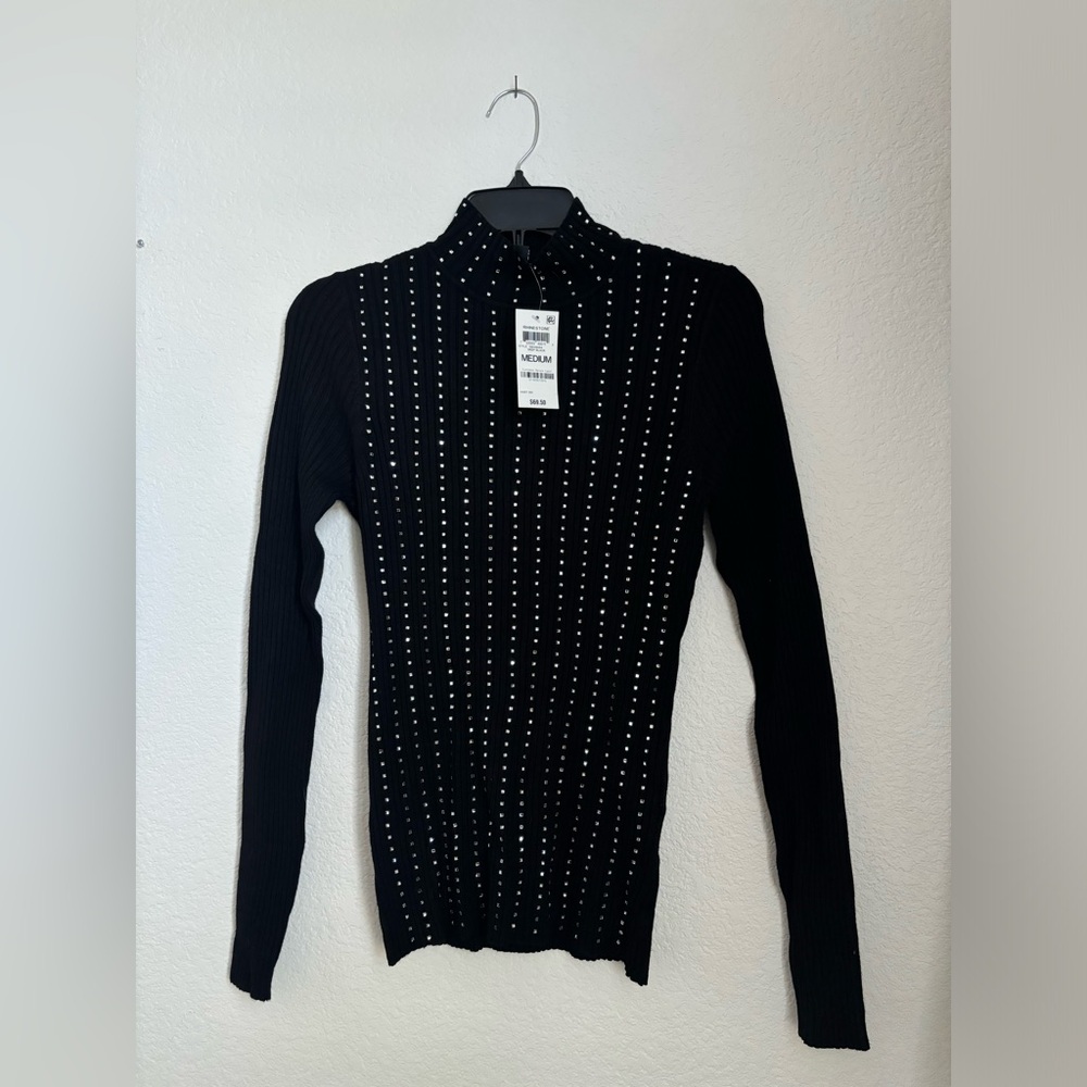 New INC International Concepts Black Rhinestone Sweater Women Size -  Medium